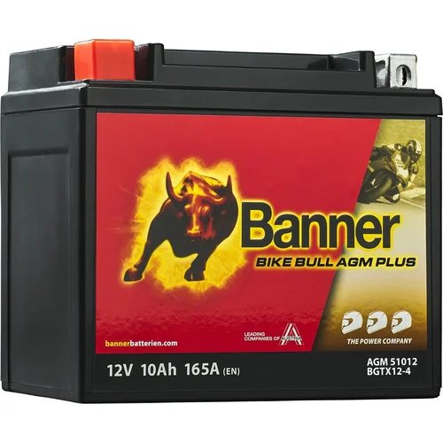 Batéria AGM PLUS 12V BANNER AGM PLUS 51012 BGTX12-4, 10Ah, 165A, Bike Bull AGM PLUS 150x87x130