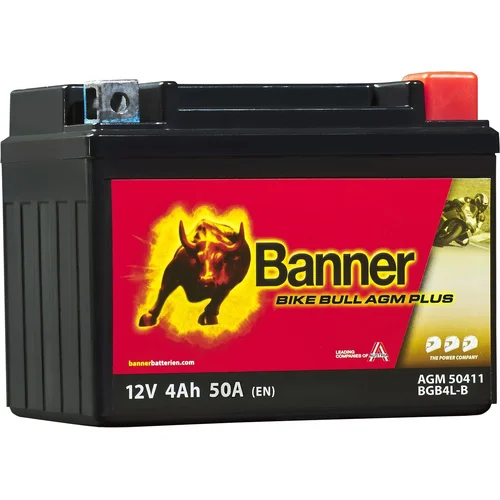 Batéria AGM PLUS 12V BANNER AGM PLUS 50411 BGB4L-B, 4Ah, 50A, Bike Bull AGM PLUS 120x70x91