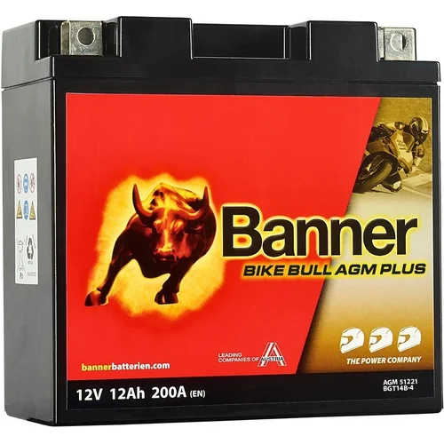 Batéria AGM PLUS 12V BANNER AGM PLUS 51221 BGT14B-4, 12Ah, 200A, Bike Bull AGM PLUS 150x70x145
