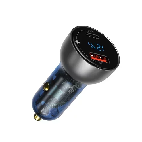 Nabíjačka do auta s digitálnym displejom strieborná USB + USB-C, QC3.0 + PD, 5A, 65 W /BASEUS/ - obr. 1