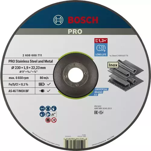 BOSCH Rezací kotúč PRO Stainless Steel and Metal, 230 × 1,9 × 22,23 mm, so stlačeným stredom (4)