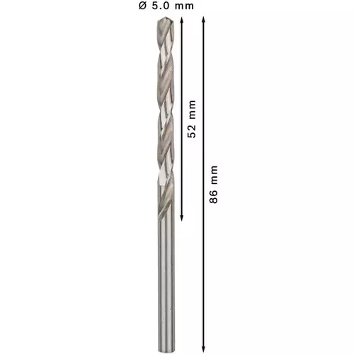 BOSCH Špirálový vrták PRE Metal HSS-G štandardnej dĺžky, 5 × 52 × 86 mm, 10 ks