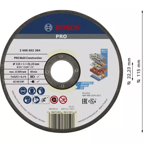 BOSCH Rezací kotúč PRO Multi Material, 115 x 1 x 22,23 mm (3)