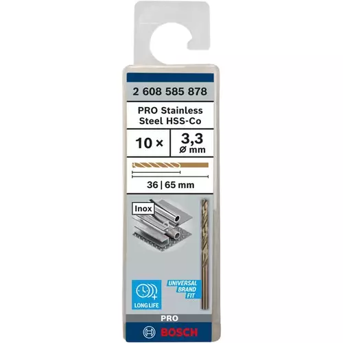 BOSCH Špirálový vrták do kovu PRO Stainless Steel HSS-Co, 3.3 × 36 × 65 mm, 10 ks (3)