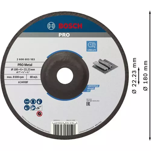 BOSCH Brúsny kotúč PRO Metal, 180 × 6 × 22,23 mm (3)