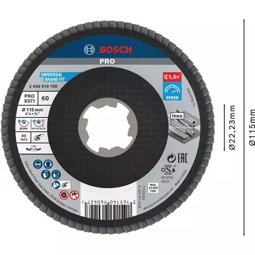 BOSCH Lamelový brúsny kotúč PRO X571, 115 mm, G60, X-LOCK (3)