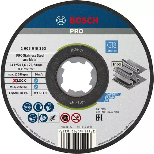BOSCH Rezací kotúč PRO Stainless Steel and Metal, 125 × 1.6 × 22,23 mm, X-LOCK, rovný, 10 ks (5)