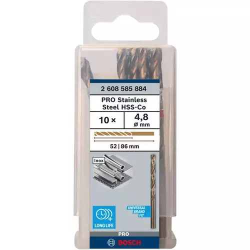 BOSCH Špirálový vrták do kovu PRO Stainless Steel HSS-Co, 4.8 × 52 × 86 mm, 10 ks (3)