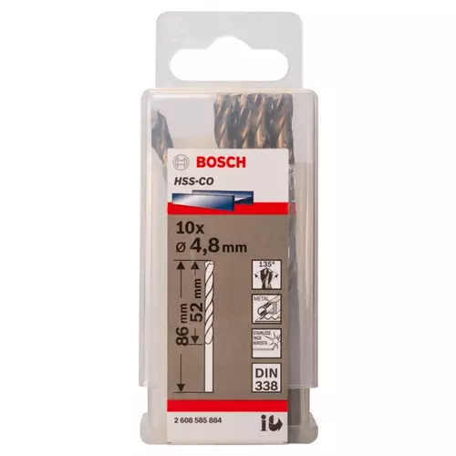 BOSCH Špirálový vrták do kovu PRO Stainless Steel HSS-Co, 4.8 × 52 × 86 mm, 10 ks (19)