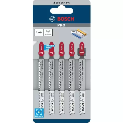 BOSCH List do priamočiarej píly PRO Plastics PVC clean T102H 100 mm, 5 ks (2)