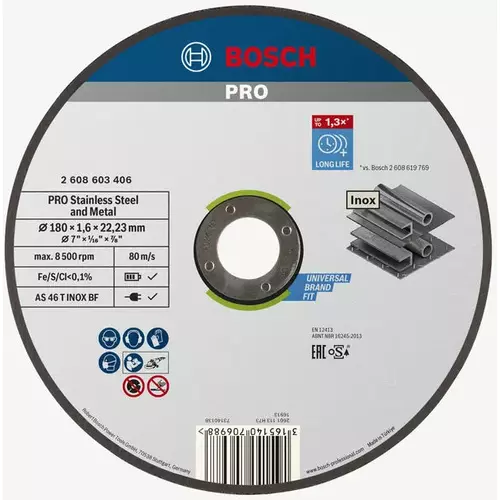BOSCH Rezací kotúč PRO Stainless Steel and Metal, 180 × 1,6 × 22,23 mm, rovný, oSa (4)