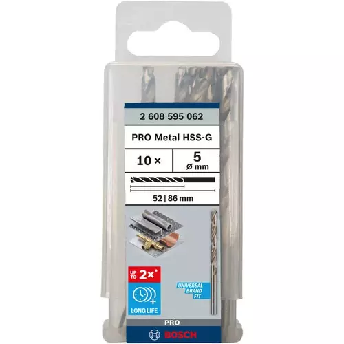 BOSCH Špirálový vrták PRE Metal HSS-G štandardnej dĺžky, 5 × 52 × 86 mm, 10 ks (3)