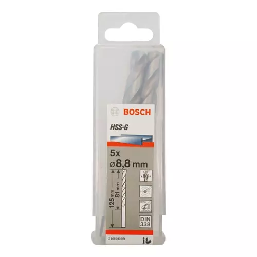 BOSCH Špirálový vrták PRE Metal HSS-G štandardnej dĺžky, 8,8 × 81 × 125 mm, 5 ks (20)
