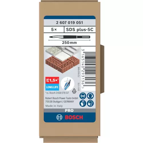 BOSCH Sada špicatých sekáčov PRO SDS plus-5C 250 mm, 5 ks