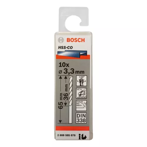 BOSCH Špirálový vrták do kovu PRO Stainless Steel HSS-Co, 3.3 × 36 × 65 mm, 10 ks (19)
