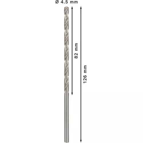 BOSCH Špirálový vrták PRE Metal HSS-G, dlhý, 4.5 × 82 × 126 mm, 5 ks