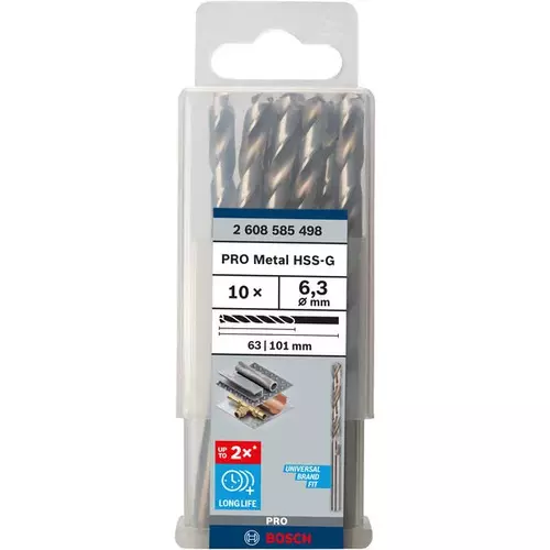 BOSCH Špirálový vrták PRE Metal HSS-G štandardnej dĺžky, 6,3 × 63 × 101 mm, 10 ks (3)
