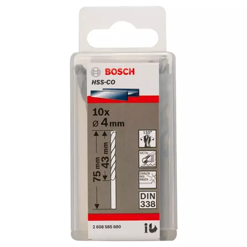 BOSCH Špirálový vrták do kovu PRO Stainless Steel HSS-Co, 4 × 43 × 75 mm, 10 ks (19)