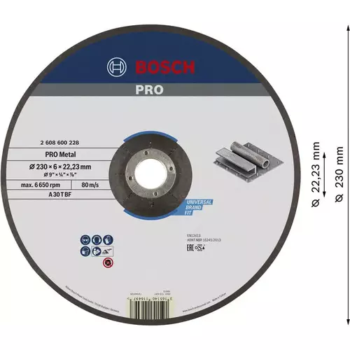 BOSCH Brúsny kotúč PRO Metal, 230 × 6 × 22,23 mm, oSa (3)