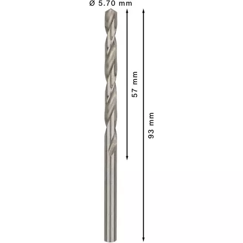 BOSCH Špirálový vrták PRE Metal HSS-G štandardnej dĺžky, 5,7 × 57 × 93 mm, 10 ks