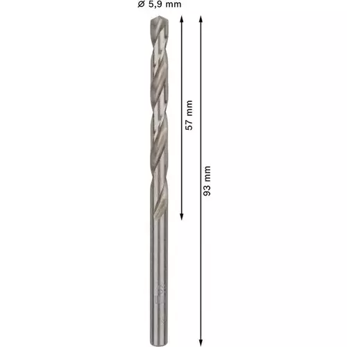 BOSCH Špirálový vrták PRE Metal HSS-G štandardnej dĺžky, 5,9 × 57 × 93 mm, 10 ks