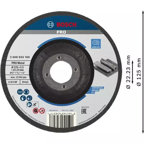 BOSCH Rezací kotúč PRO Metal, 125 × 2,5 × 22,23 mm (3)