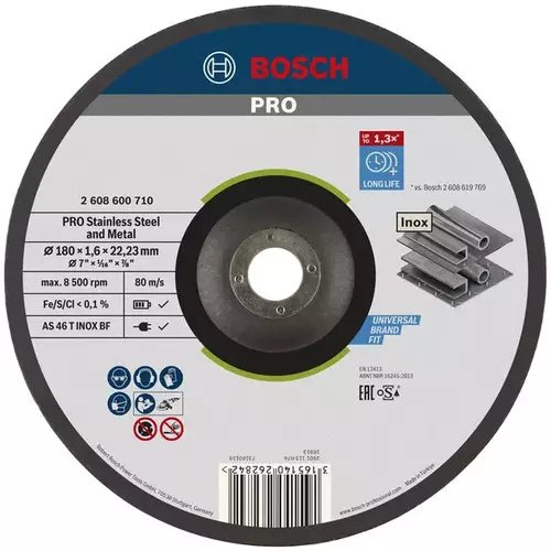 BOSCH Rezací kotúč PRO Stainless Steel and Metal, 180 × 1,6 × 22,23 mm, so stlačeným stredom, oSa (4)