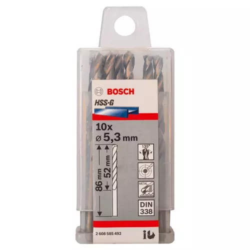BOSCH Špirálový vrták PRE Metal HSS-G štandardnej dĺžky, 5,3 × 52 × 86 mm, 10 ks (20)