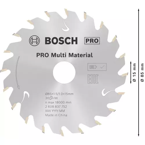 BOSCH Kotúč PRO Multi Material cordless pre akumulátorové okružné píly, 85 x 1,5 x 15 mm (5)