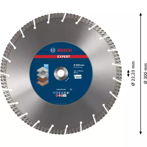 BOSCH Diamantový rezací kotúč EXPERT MultiMaterial, 300 × 22,23 × 2,8 ×15 mm