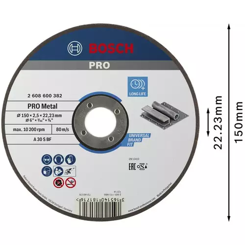 BOSCH Rezací kotúč PRO Metal, 150 × 2,5 × 22,23 mm, oSa (3)
