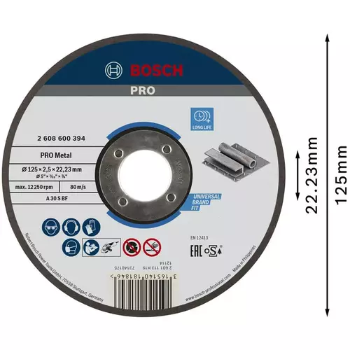 BOSCH Rezací kotúč PRO Metal, 125 × 2,5 × 22,23 mm, oSa (3)