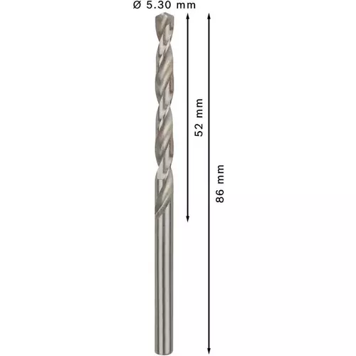BOSCH Špirálový vrták PRE Metal HSS-G štandardnej dĺžky, 5,3 × 52 × 86 mm, 10 ks