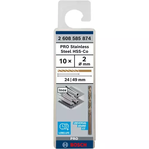 BOSCH Špirálový vrták do kovu PRO Stainless Steel HSS-Co, 2 × 24 × 49 mm, 10 ks (3)