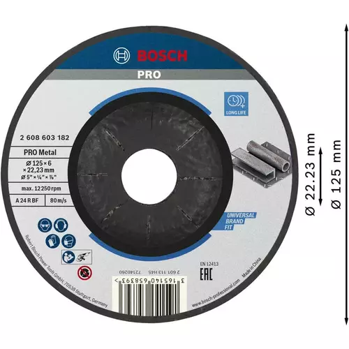 BOSCH Brúsny kotúč PRO Metal, 125 × 6 × 22,23 mm