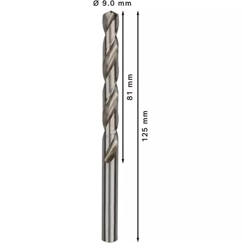 BOSCH Špirálový vrták PRE Metal HSS-G štandardnej dĺžky, 9 × 81 × 125 mm, 5 ks