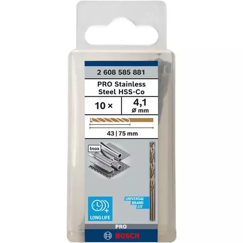 BOSCH Špirálový vrták do kovu PRO Stainless Steel HSS-Co, 4.1 × 43 × 75 mm, 10 ks (3)