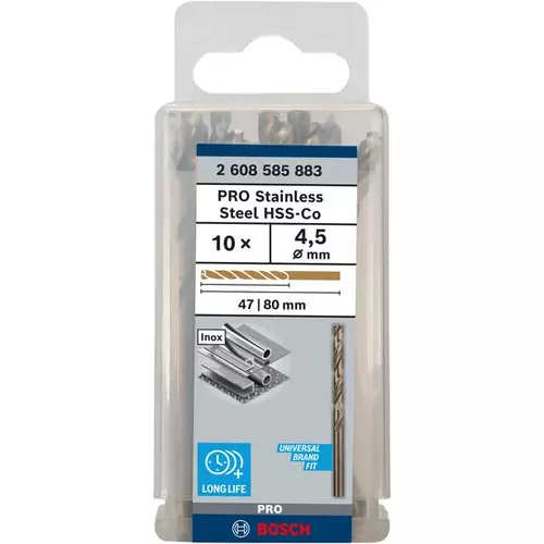 BOSCH Špirálový vrták do kovu PRO Stainless Steel HSS-Co, 4.5 × 47 × 80 mm, 10 ks (3)