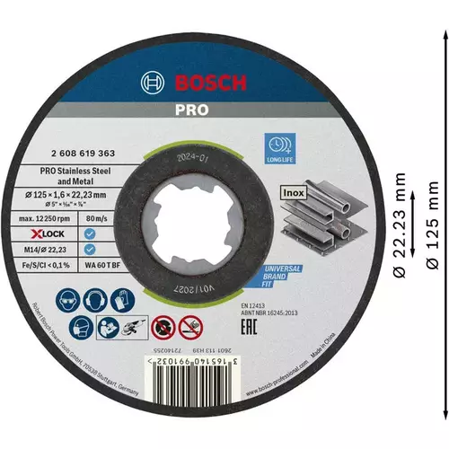 BOSCH Rezací kotúč PRO Stainless Steel and Metal, 125 × 1.6 × 22,23 mm, X-LOCK, rovný, 10 ks (4)