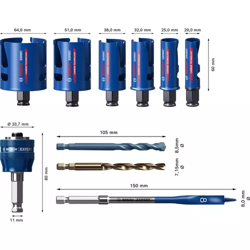 BOSCH Sada dieroviek EXPERT Construction Material, 20/25/32/38/51/64 mm, 10 ks