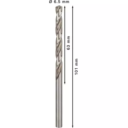 BOSCH Špirálový vrták PRE Metal HSS-G štandardnej dĺžky, 6,5 × 63 × 101 mm, 10 ks