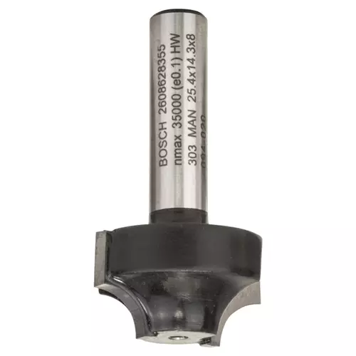 BOSCH Fréza na zaobľovanie hrán, 8 mm, R1 6,3 mm, D 25,4 mm, L 14 mm, G 46 mm