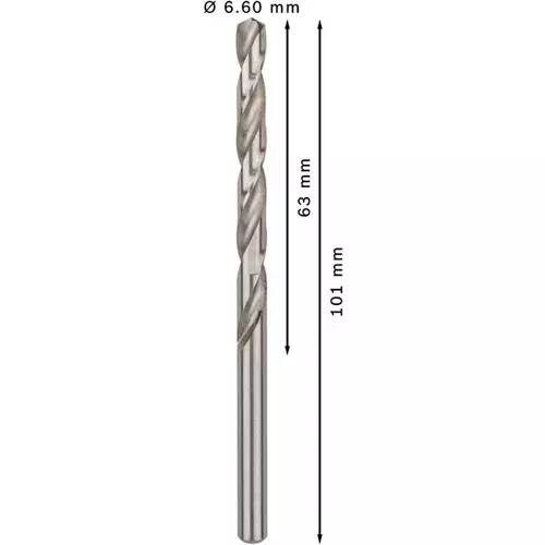 BOSCH Špirálový vrták PRE Metal HSS-G štandardnej dĺžky, 6,6 × 63 × 101 mm, 10 ks