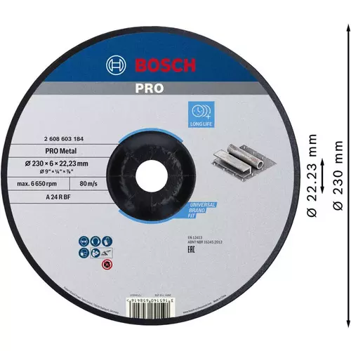 BOSCH Brúsny kotúč PRO Metal, 230 × 6 × 22,23 mm (3)