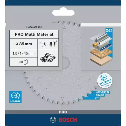 BOSCH Kotúč PRO Multi Material cordless pre akumulátorové okružné píly, 85 x 1,5 x 15 mm (4)