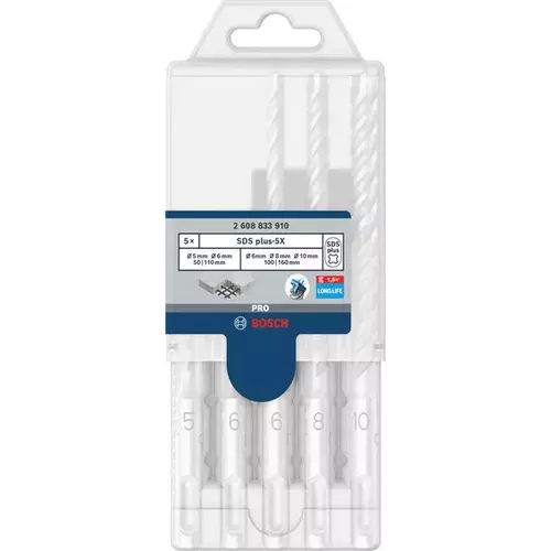 BOSCH Sada príklepových vrtákov PRO SDS plus-5X, 5/6/6/8/10 mm, 5 ks (3)
