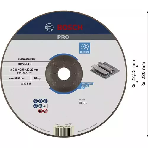 BOSCH Rezací kotúč PRO Metal, 230 × 2,5 × 22,23 mm, oSa (3)