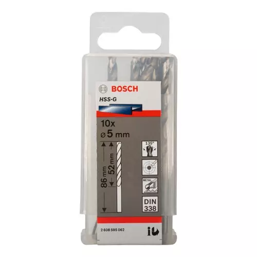 BOSCH Špirálový vrták PRE Metal HSS-G štandardnej dĺžky, 5 × 52 × 86 mm, 10 ks (20)