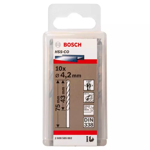 BOSCH Špirálový vrták do kovu PRO Stainless Steel HSS-Co, 4.2 × 43 × 75 mm, 10 ks (19)