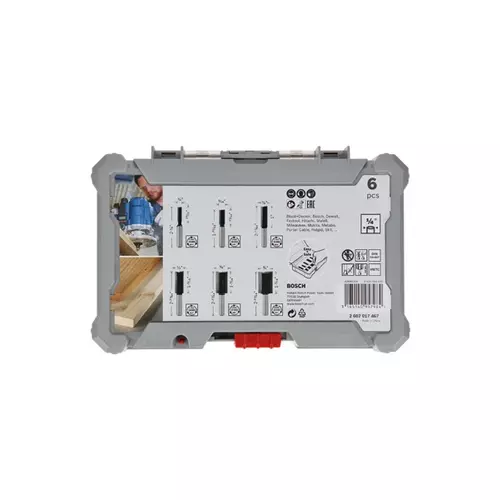 BOSCH Sada frézovacích bitov, 6 ks, rovné bity, 1/4